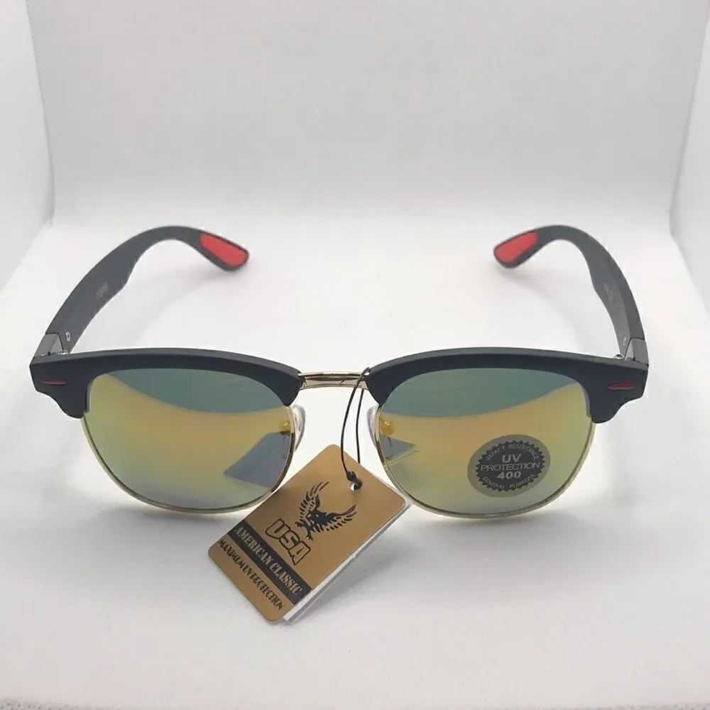 American Classic Retro Black Frame Multi Mirrored Lens Sunglasses